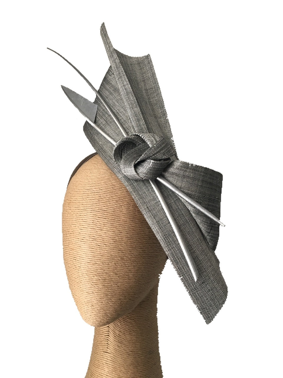The Fillies Collection Bella Fascinator in Silver with Silver Feather