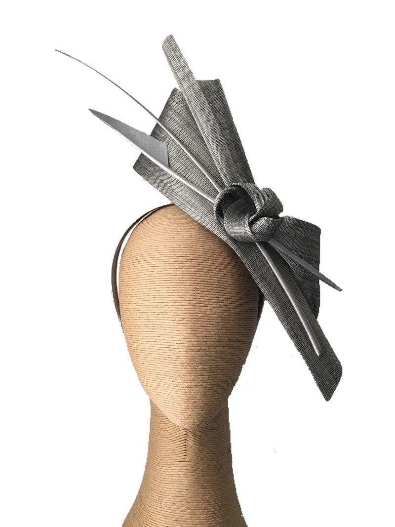 The Fillies Collection Bella Fascinator in Silver with Silver Feather