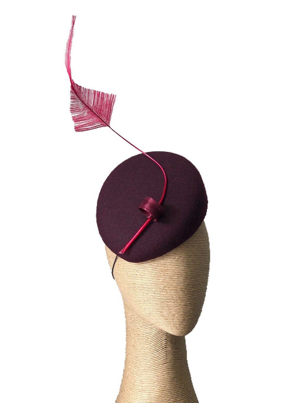 The Fillies Collection Anne  Wine  Felt Hat with Fuchsia Feather