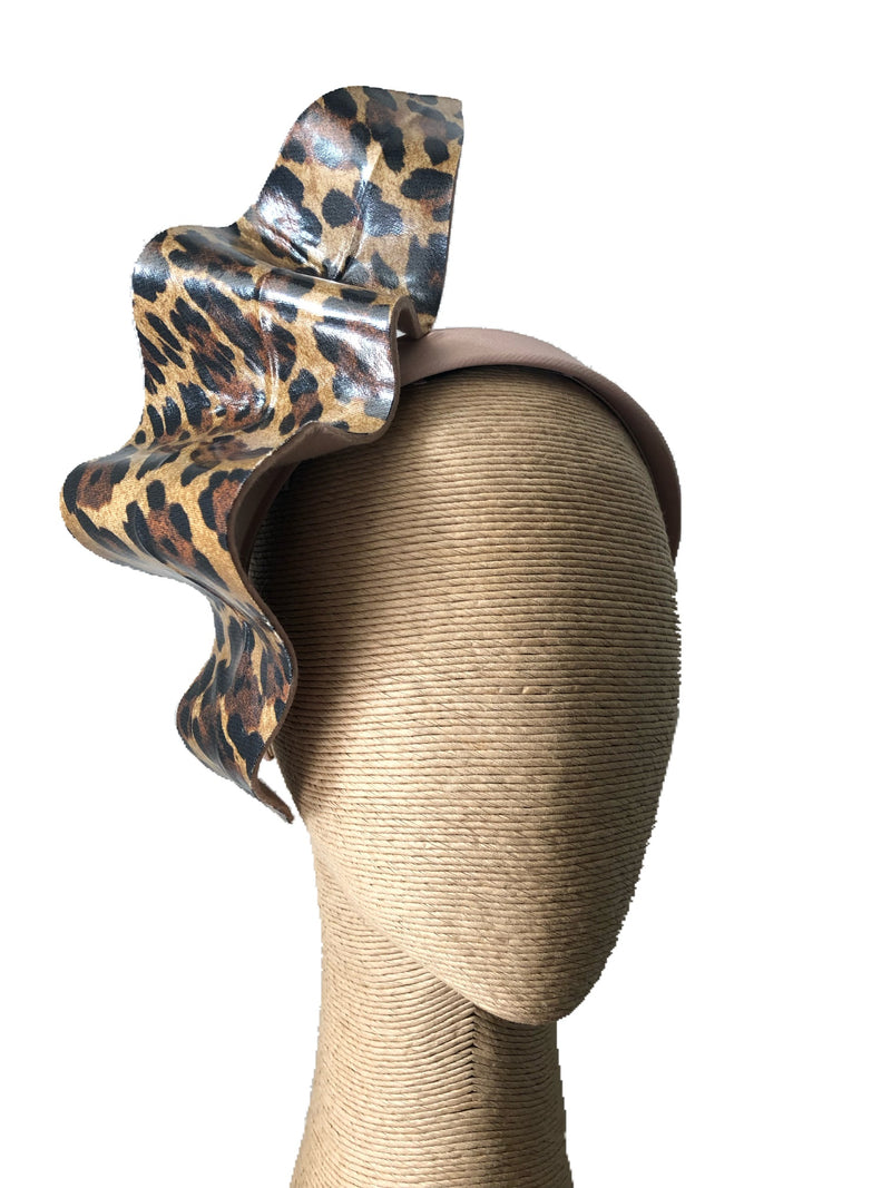 The Fillies Collection Faye Leopard Wave Headpiece with Beige Headband