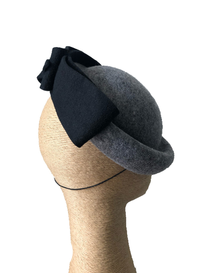 The Fillies Collection Eugenie Grey Felt Beret with Black Bow