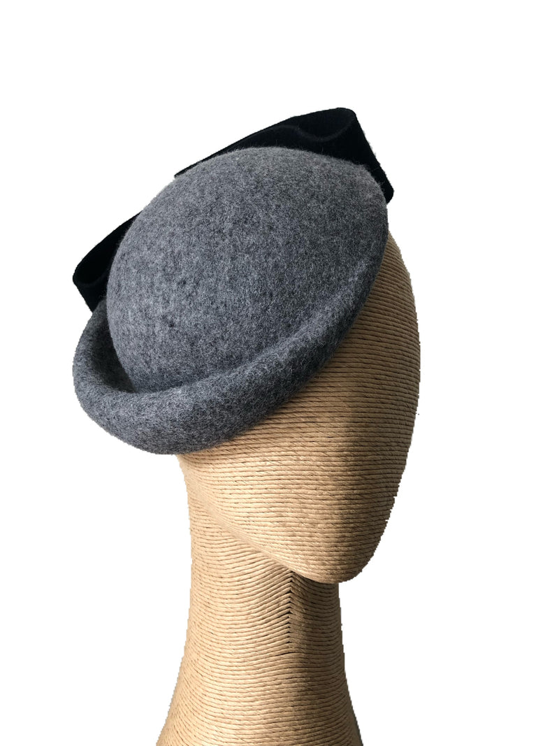 The Fillies Collection Eugenie Grey Felt Beret with Black Bow